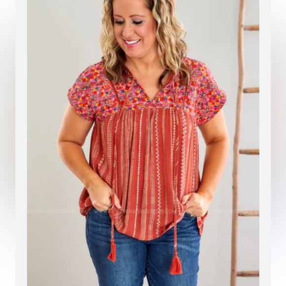 SAVANNA JANE EMBROIDERED BOHO TOP V- NECK SHOULDER SLEEVES SIZE 1X - Picture 6 of 12